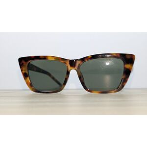 Saint Laurent Tortoise Shell Cat Eye Sunglasses Green Lenses Made in Italy